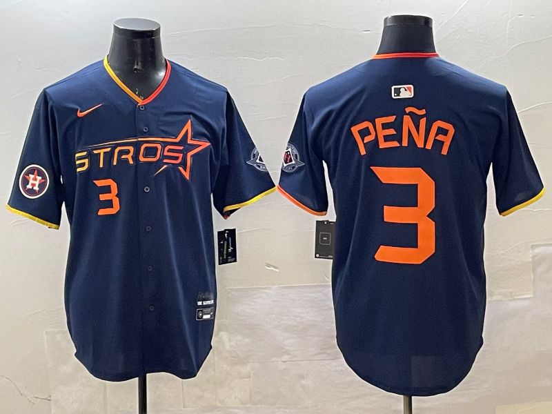 Men Houston Astros #3 Pena Drak Blue Three generations Joint Name 2025 Nike MLB Jersey style 7